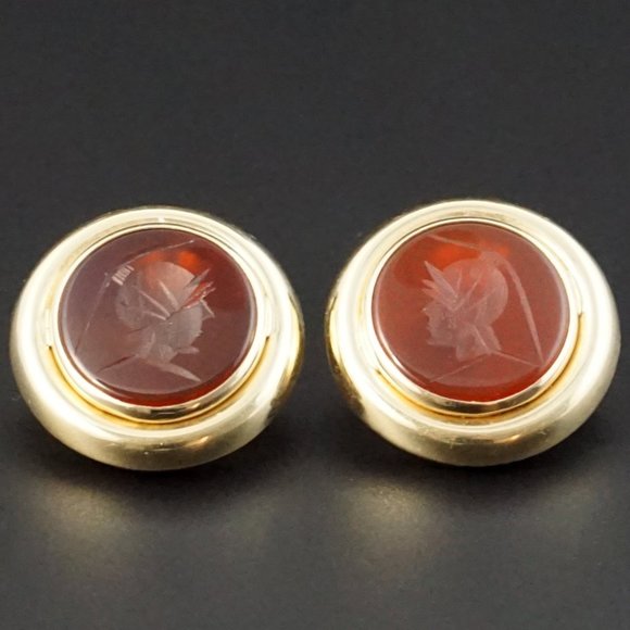 14K Yellow Gold Carnelian Intaglio Earrings
